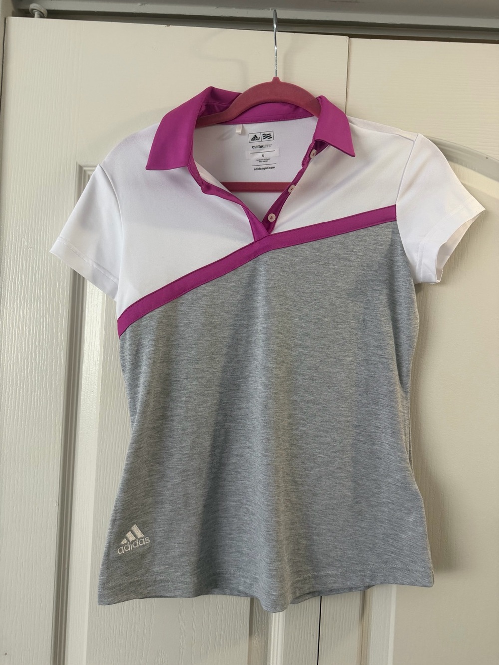 adidas Women's White, Gray & Pink Diagonal Polo Tee